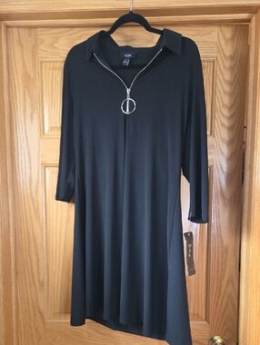 MSK Black Zip-Pull Collared A-Line Dress